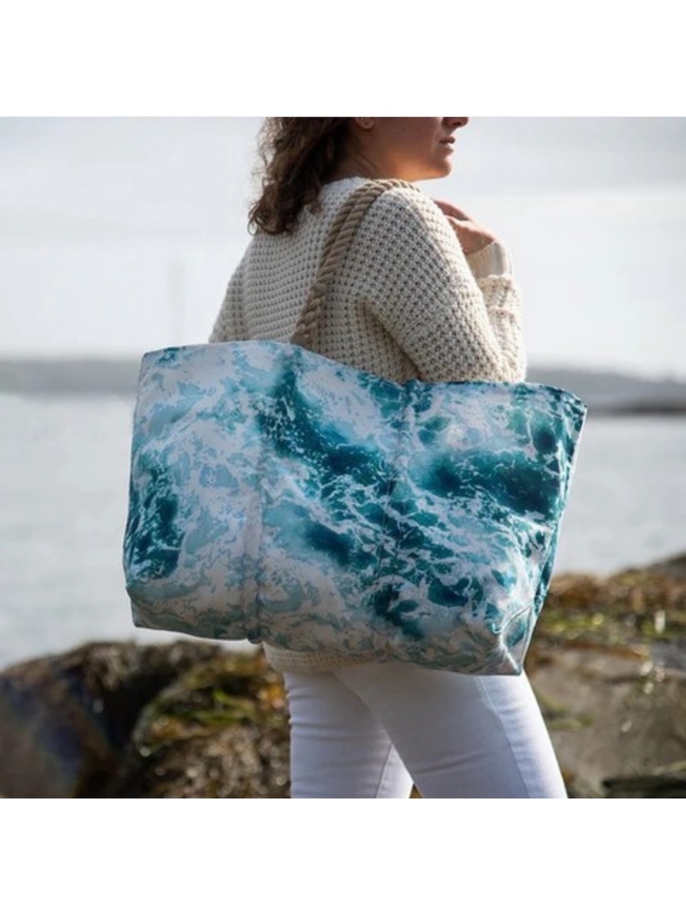 Sea Bags of Maine recycled sailcloth tote bag with rope handles “surf tote” - Picture 2 of 16